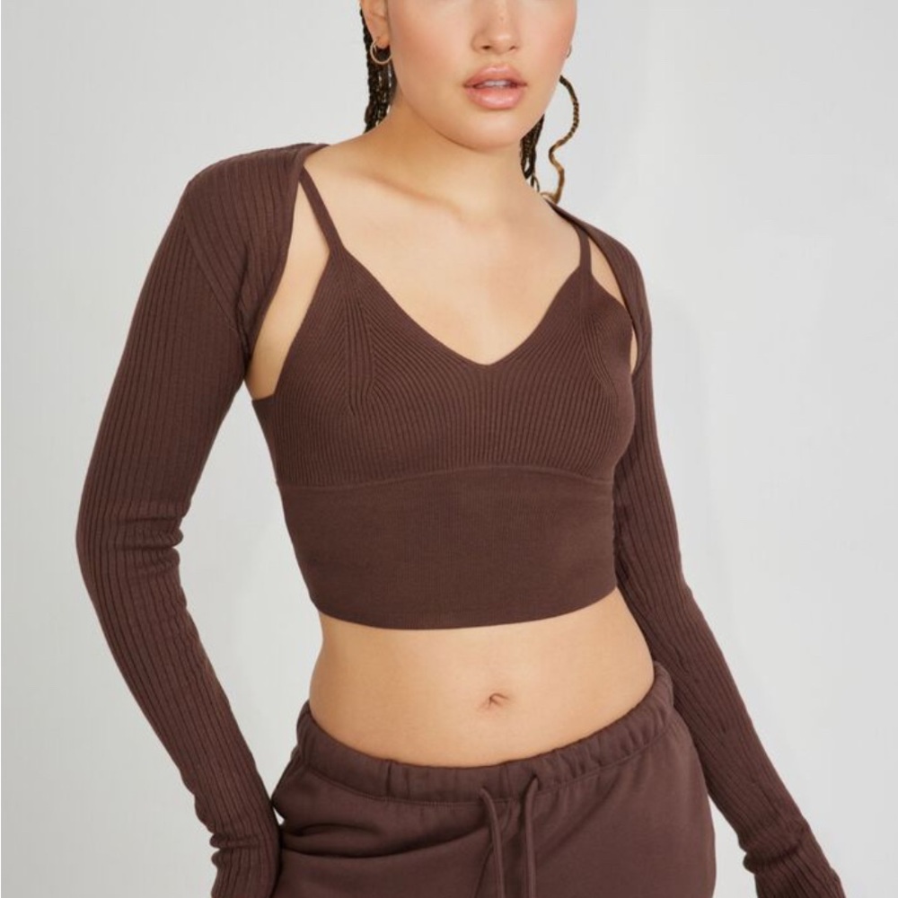 Garage Chocolate Ribbed Shrug Top